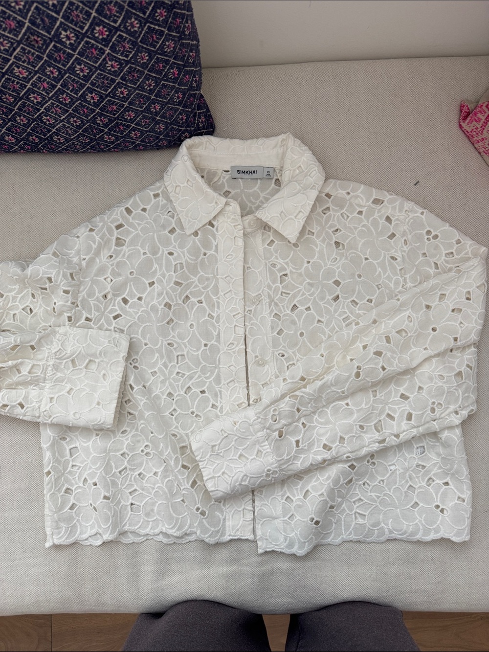 Simkhai White Floral Eyelet Button-Down Shirt